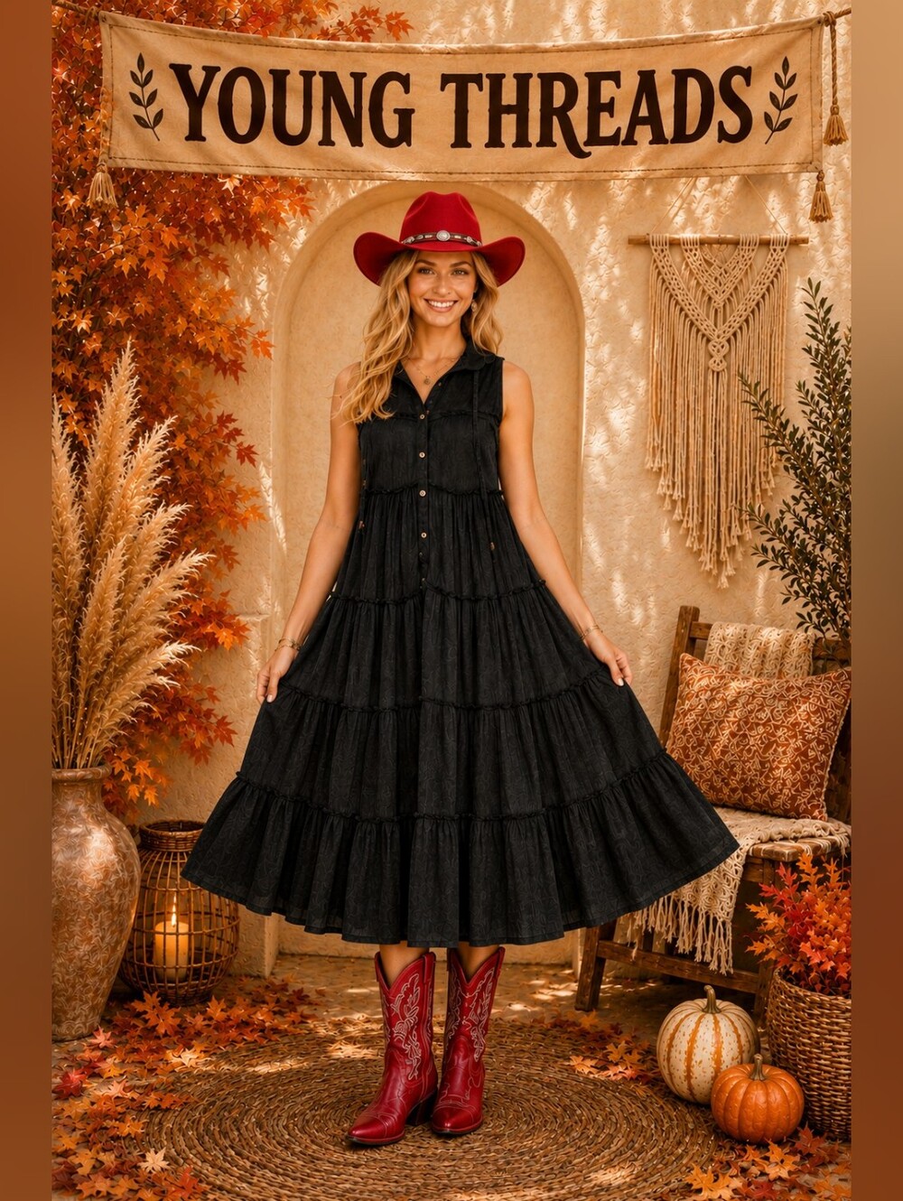 407 Young Threads Black Sleeveless Tiered Midi Dress/duster With Hood - Picture 5 of 6